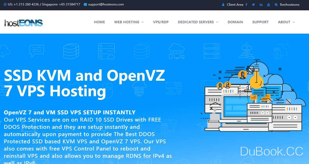 hostEONS：$3/月 1核 KVM/512MB 5GB/SSD 无限/100Mbps 100G/DDOS防御 1IP 洛杉矶